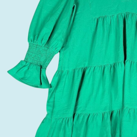Tuckernuck Pomander Place Dress Large Green V-Neck Kenzo Poplin Ruffle Tiered - Picture 4 of 8